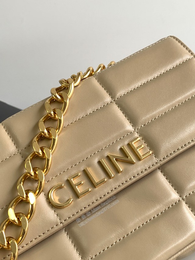 Celine專櫃2022新品絎縫鏈條羊皮斜挎包 賽琳MATELASSé MONOCHROME絎縫羊皮革鏈條肩背包 sldj2371